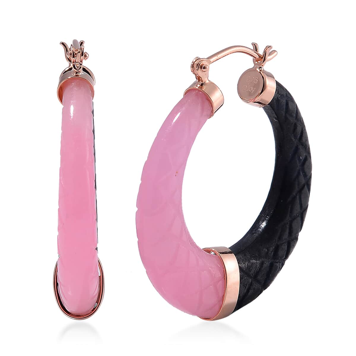 Pink and Black Jade (D) 104.00 ctw Hoop Earrings in Vermeil Rose Gold Over Sterling Silver  image number 0