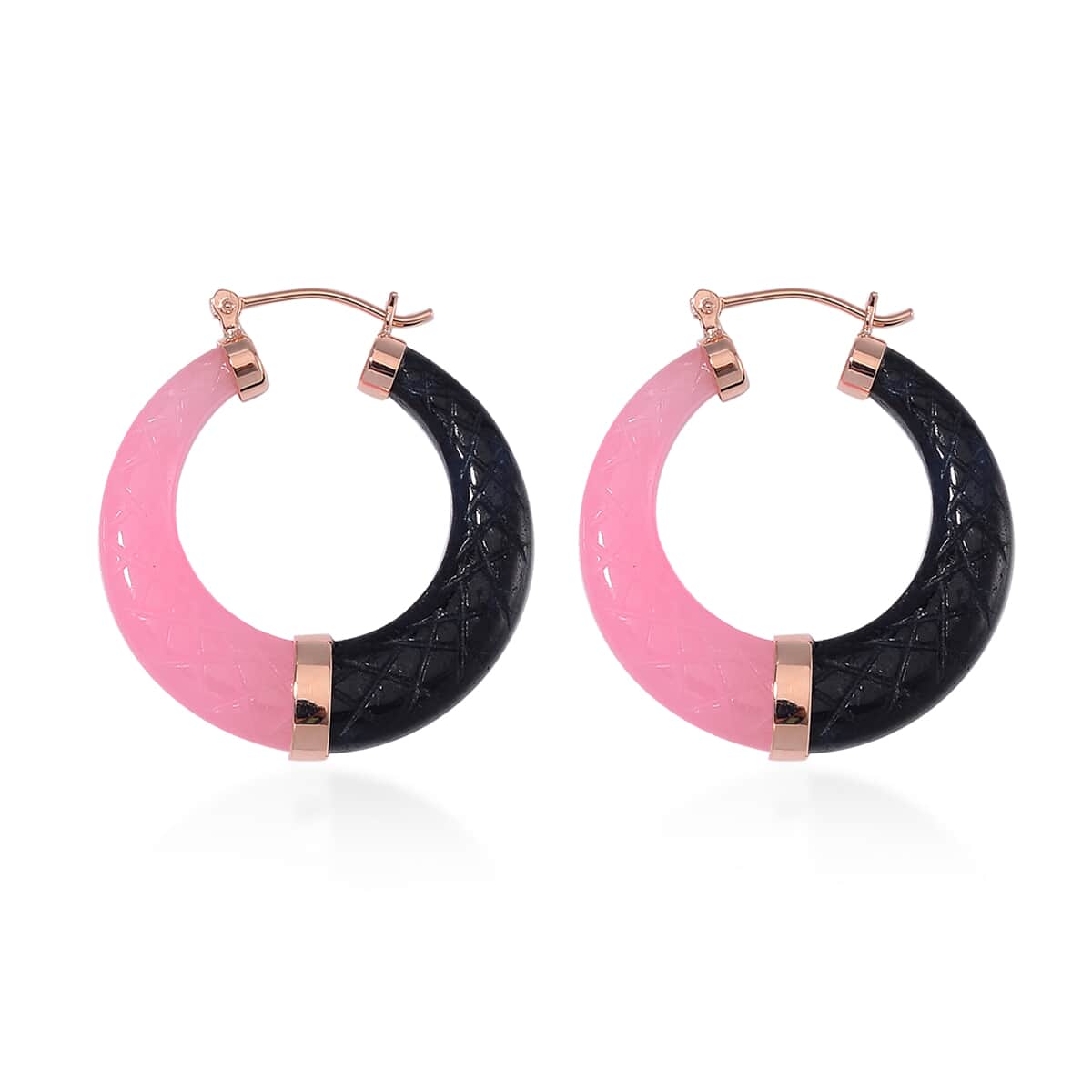 Pink and Black Jade (D) 104.00 ctw Hoop Earrings in Vermeil Rose Gold Over Sterling Silver  image number 3