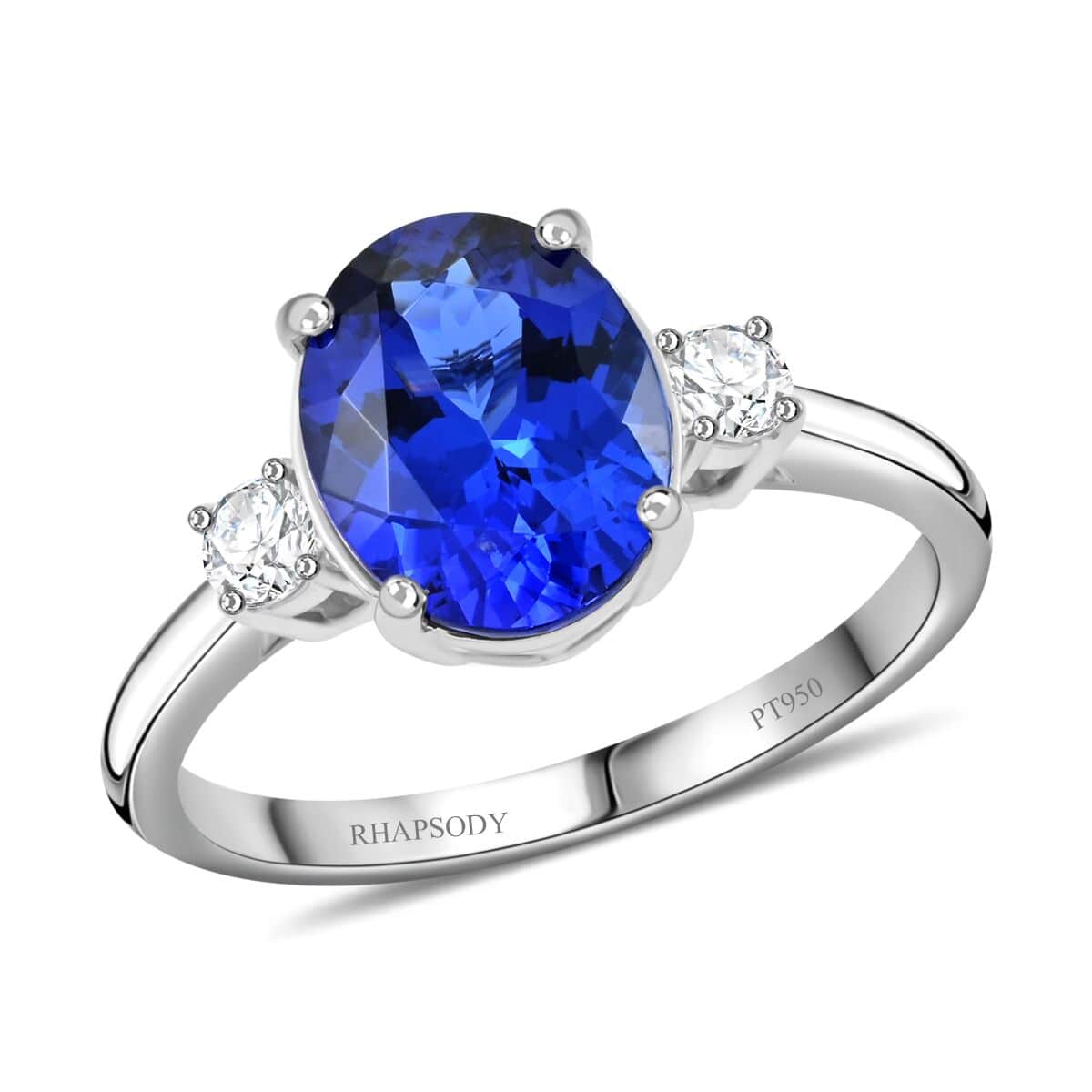 Certified & Appraised Rhapsody 950 Platinum AAAA Tanzanite, Diamond (E-F, VS) (0.19 cts) Ring (Size 6.0) (5.40 g) 3.10 ctw image number 0