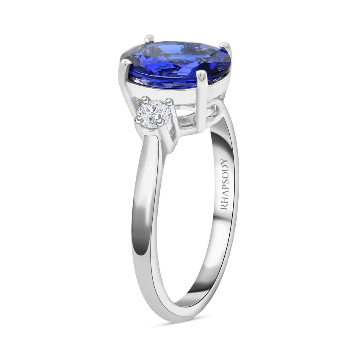 Certified & Appraised Rhapsody 950 Platinum AAAA Tanzanite, Diamond (E-F, VS) (0.19 cts) Ring (Size 6.0) (5.40 g) 3.10 ctw image number 3