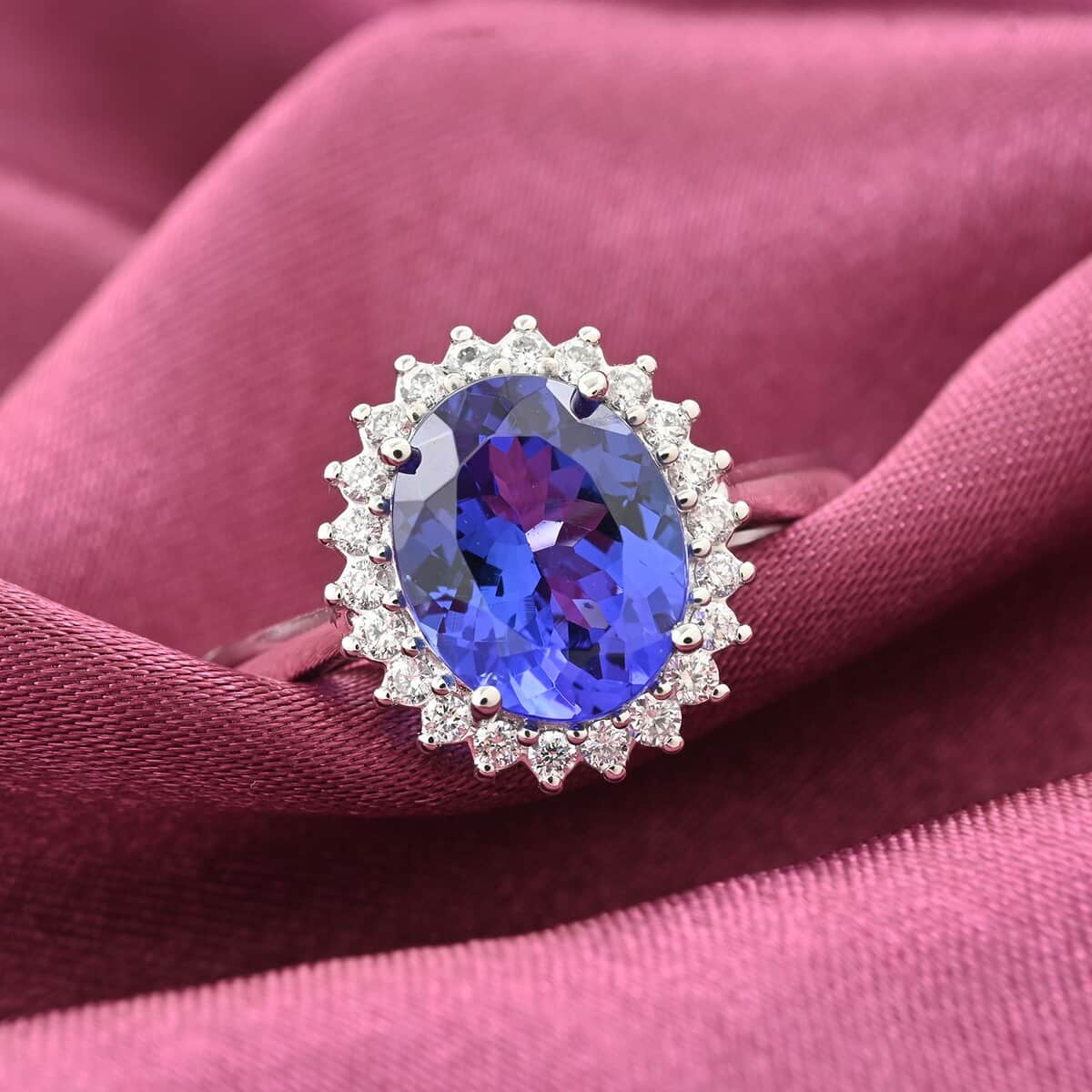 Certified & Appraised Rhapsody 950 Platinum AAAA Tanzanite and E-F VS Diamond Sunburst Ring (Size 10.0) 6.20 Grams 3.10 ctw image number 1