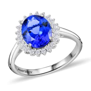 Certified & Appraised Rhapsody 950 Platinum AAAA Tanzanite and E-F VS Diamond Sunburst Ring (Size 6.0) 6.20 Grams 3.10 ctw