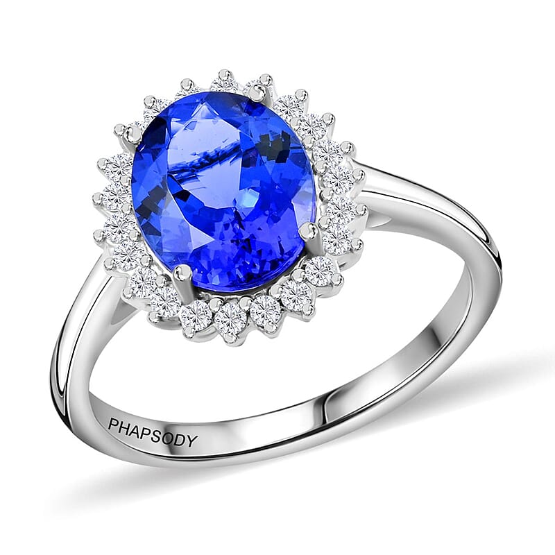 Certified & Appraised Rhapsody 950 Platinum AAAA Tanzanite and E-F VS Diamond Sunburst Ring (Size 8.0) 6.20 Grams 3.10 ctw