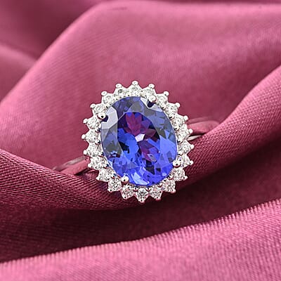 Certified & Appraised Rhapsody 950 Platinum AAAA Tanzanite and E-F VS Diamond Sunburst Ring (Size 8.0) 6.20 Grams 3.10 ctw
