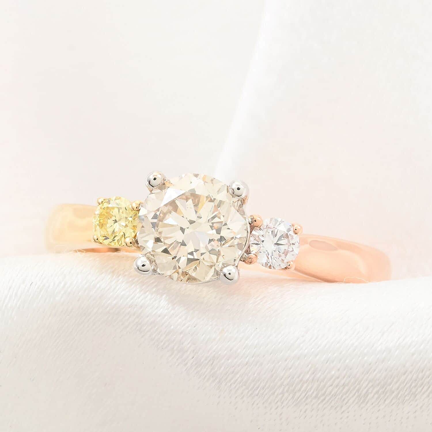 Modani 14K Tri Color Gold Natural White (Cent. 1ctw)  Pink and Yellow Diamond Ring (Size 7.0) 1.20 ctw