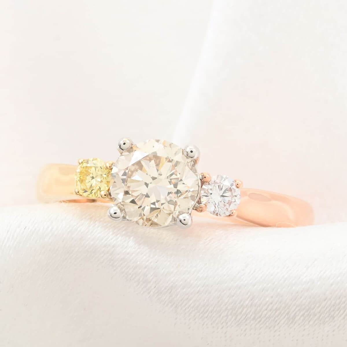 Modani 14K Tri Color Gold Natural White (Cent. 1ctw) VS, Pink and Yellow Diamond Ring (Size 7.0) 1.20 ctw image number 1