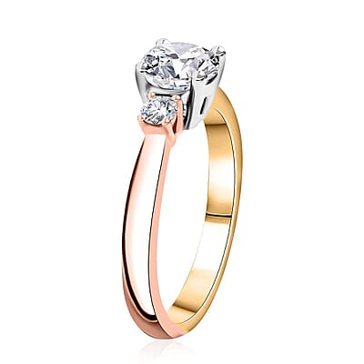 Modani 14K Tri Color Gold Natural White (Cent. 1ctw)  Pink and Yellow Diamond Ring (Size 7.0) 1.20 ctw