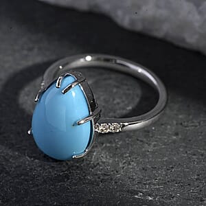 Luxoro AAA Sleeping Beauty Turquoise, Diamond Ring in 10K White Gold 4.50 ctw (Size 8.5)