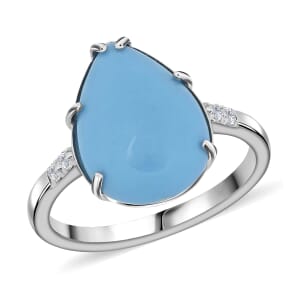 Certified & Appraised Luxoro AAA Sleeping Beauty Turquoise and I2 Diamond 4.50 ctw Ring in 10K White Gold (Size 9.5)