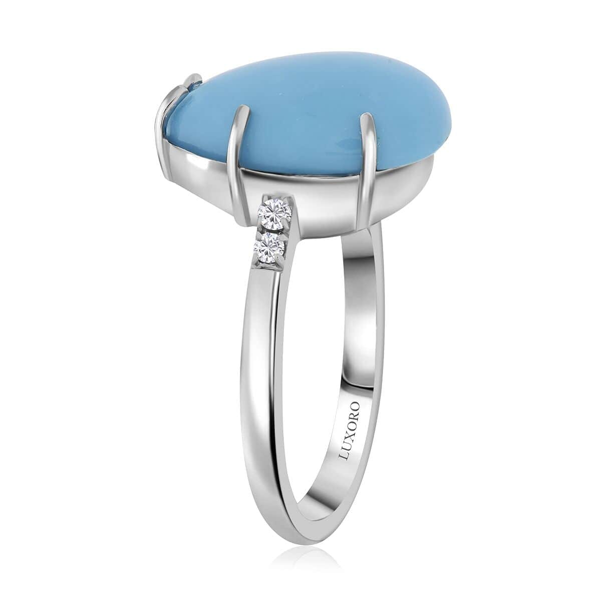 Certified & Appraised Luxoro AAA Sleeping Beauty Turquoise and I2 Diamond 4.50 ctw Ring in 10K White Gold (Size 9.5) image number 3