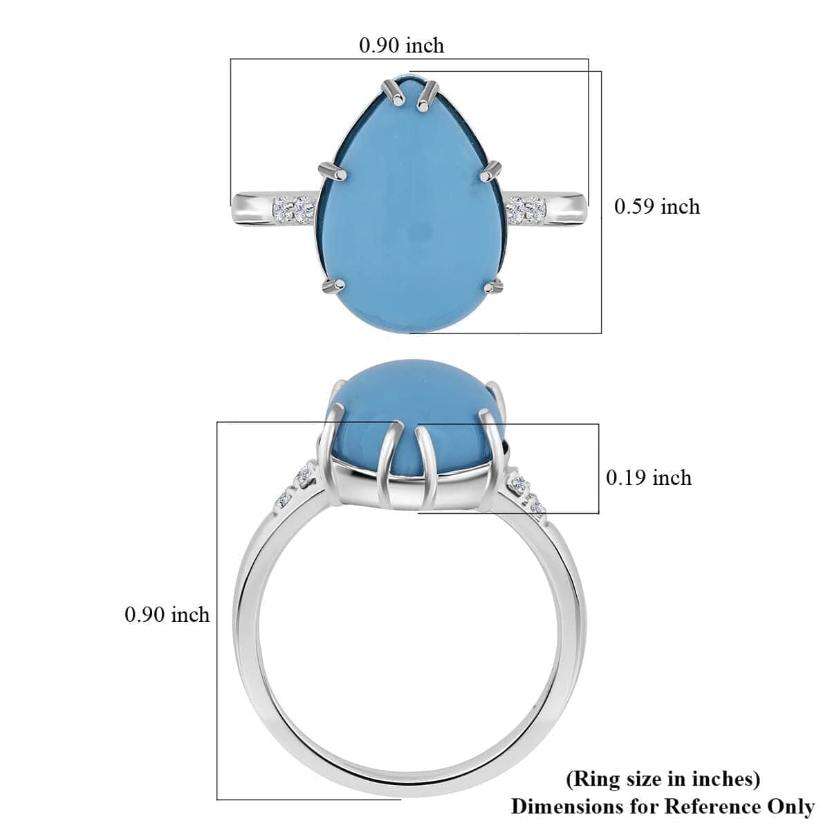 Certified & Appraised Luxoro AAA Sleeping Beauty Turquoise and I2 Diamond 4.50 ctw Ring in 10K White Gold (Size 9.5) image number 5