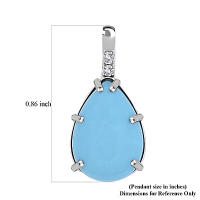 Certified & Appraised Luxoro 10K White Gold AAA Sleeping Beauty Turquoise and I2 Diamond Pendant without Chain 4.45 ctw