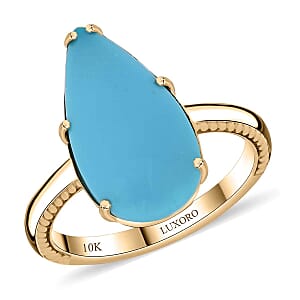 Certified & Appraised Luxoro AAA Sleeping Beauty Turquoise 6.30 ctw Solitaire Ring in 10K Yellow Gold (Size 7.5)
