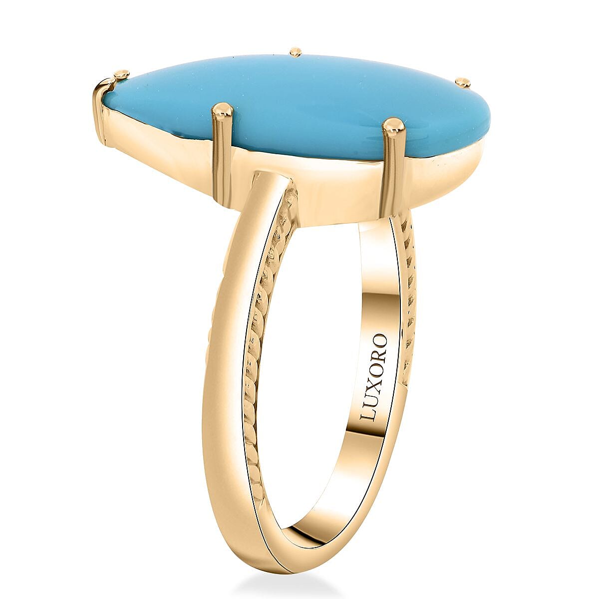 Certified & Appraised Luxoro AAA Sleeping Beauty Turquoise 6.30 ctw Solitaire Ring in 10K Yellow Gold (Size 8.0) image number 3