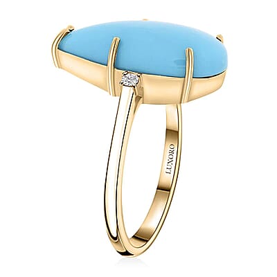 Certified & Appraised Luxoro AAA Sleeping Beauty Turquoise and I2 Diamond 6.40 ctw Ring in 10K Yellow Gold (Size 10.0)