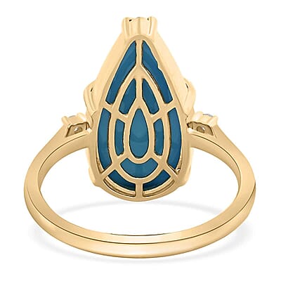 Certified & Appraised Luxoro AAA Sleeping Beauty Turquoise and I2 Diamond 6.40 ctw Ring in 10K Yellow Gold (Size 10.0)
