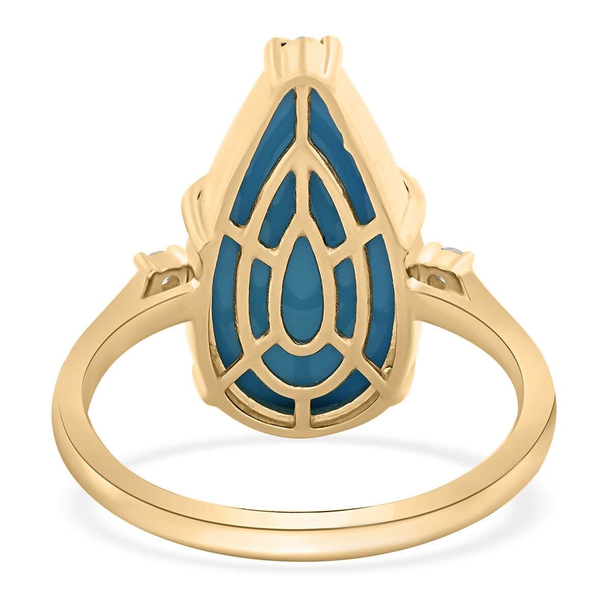 Certified & Appraised Luxoro AAA Sleeping Beauty Turquoise and I2 Diamond 6.40 ctw Ring in 10K Yellow Gold (Size 5.5) image number 4