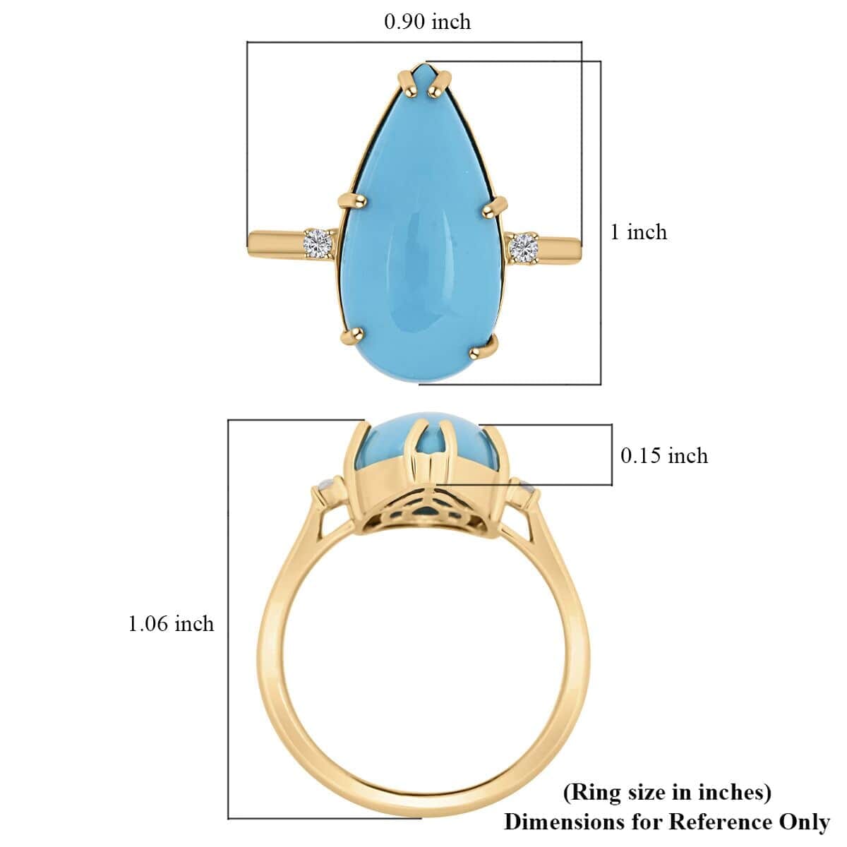 Certified & Appraised Luxoro AAA Sleeping Beauty Turquoise and I2 Diamond 6.40 ctw Ring in 10K Yellow Gold (Size 5.5) image number 5