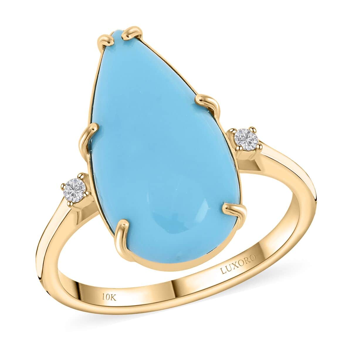 Certified & Appraised Luxoro 10K Yellow Gold AAA Sleeping Beauty Turquoise and I2 Diamond Ring (Size 6.0) 6.40 ctw image number 0