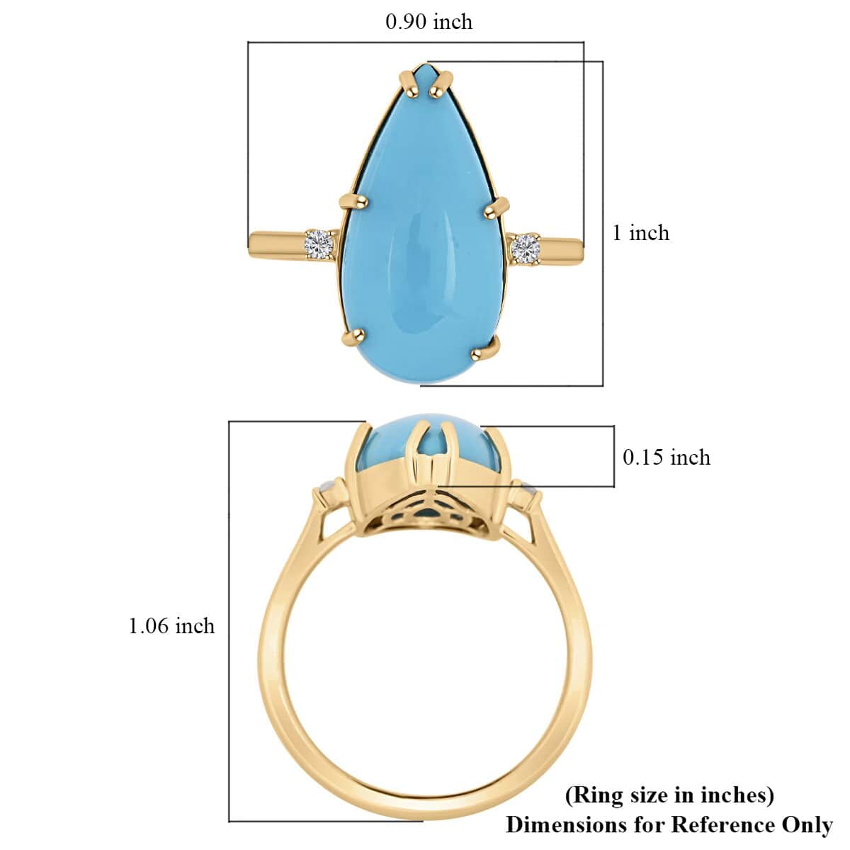 Certified & Appraised Luxoro 10K Yellow Gold AAA Sleeping Beauty Turquoise and I2 Diamond Ring (Size 6.0) 6.40 ctw image number 5