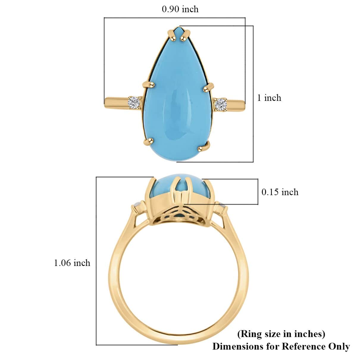 Certified & Appraised Luxoro AAA Sleeping Beauty Turquoise and I2 Diamond 6.40 ctw Ring in 10K Yellow Gold (Size 7.0) image number 5