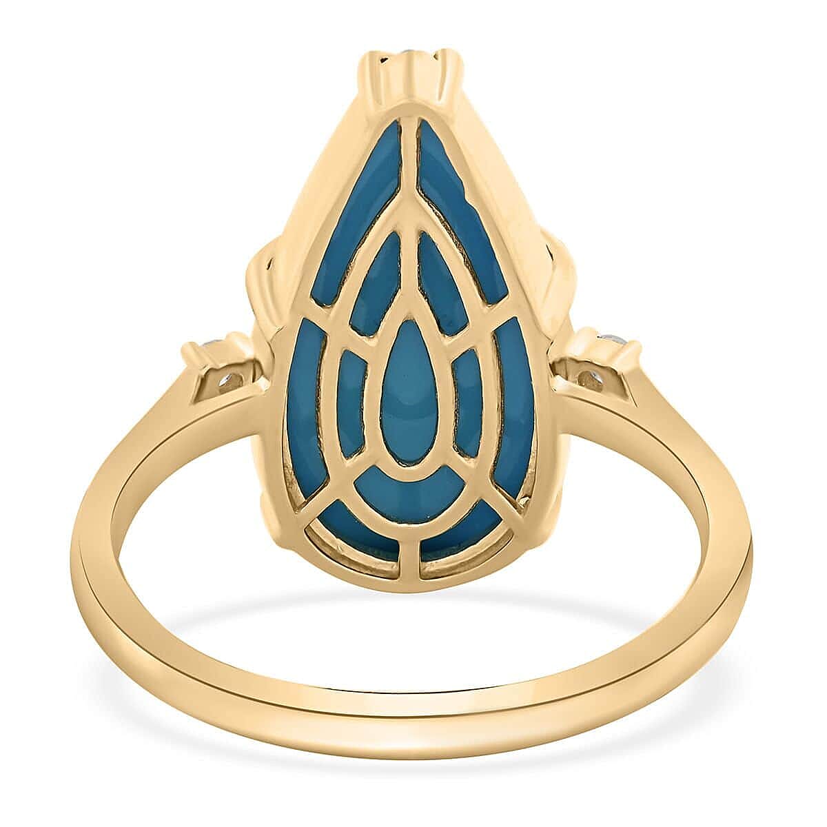 Certified & Appraised Luxoro AAA Sleeping Beauty Turquoise and I2 Diamond 6.40 ctw Ring in 10K Yellow Gold (Size 8.5) image number 4