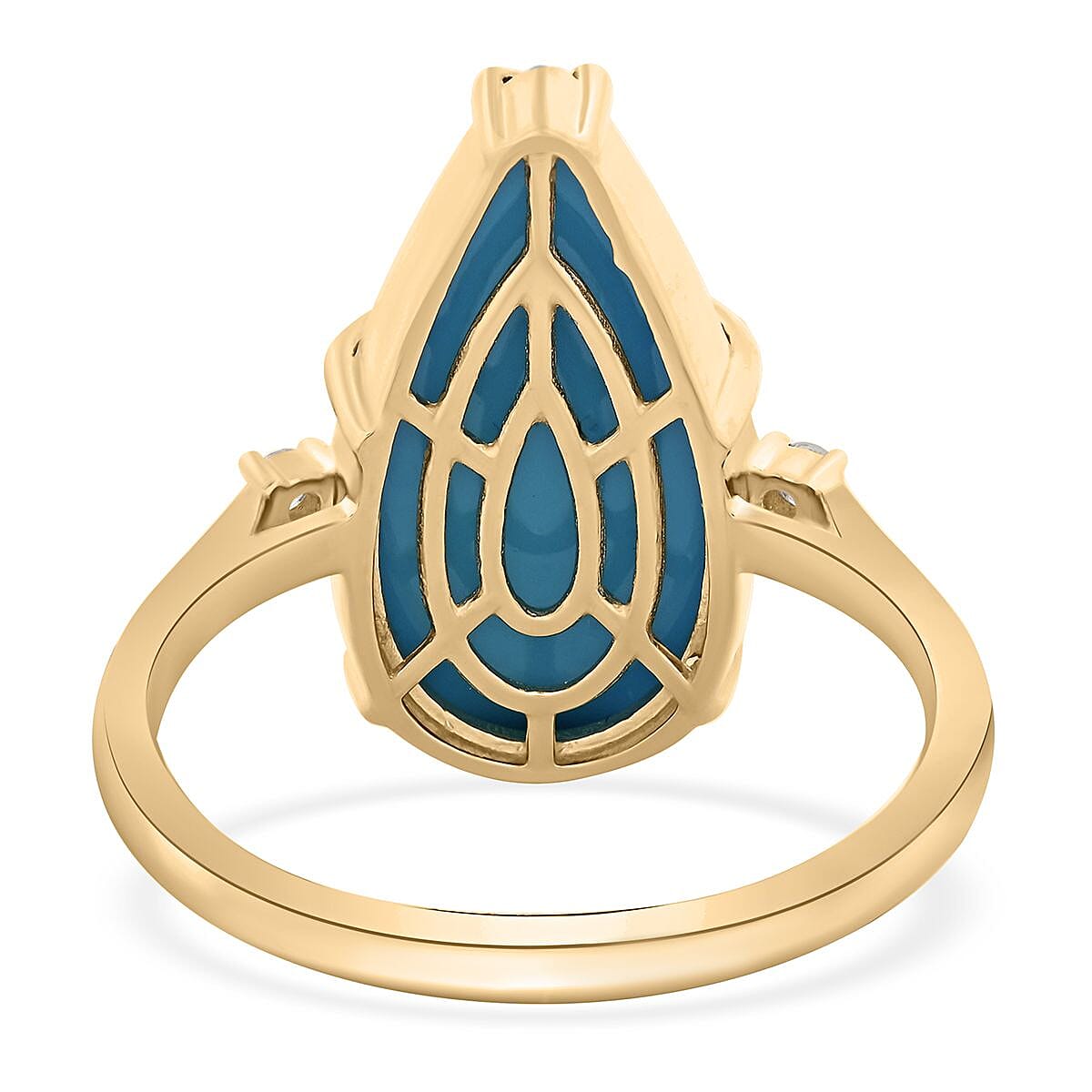 Certified & Appraised Luxoro AAA Sleeping Beauty Turquoise and I2 Diamond 6.40 ctw Ring in 10K Yellow Gold (Size 9.0) image number 4