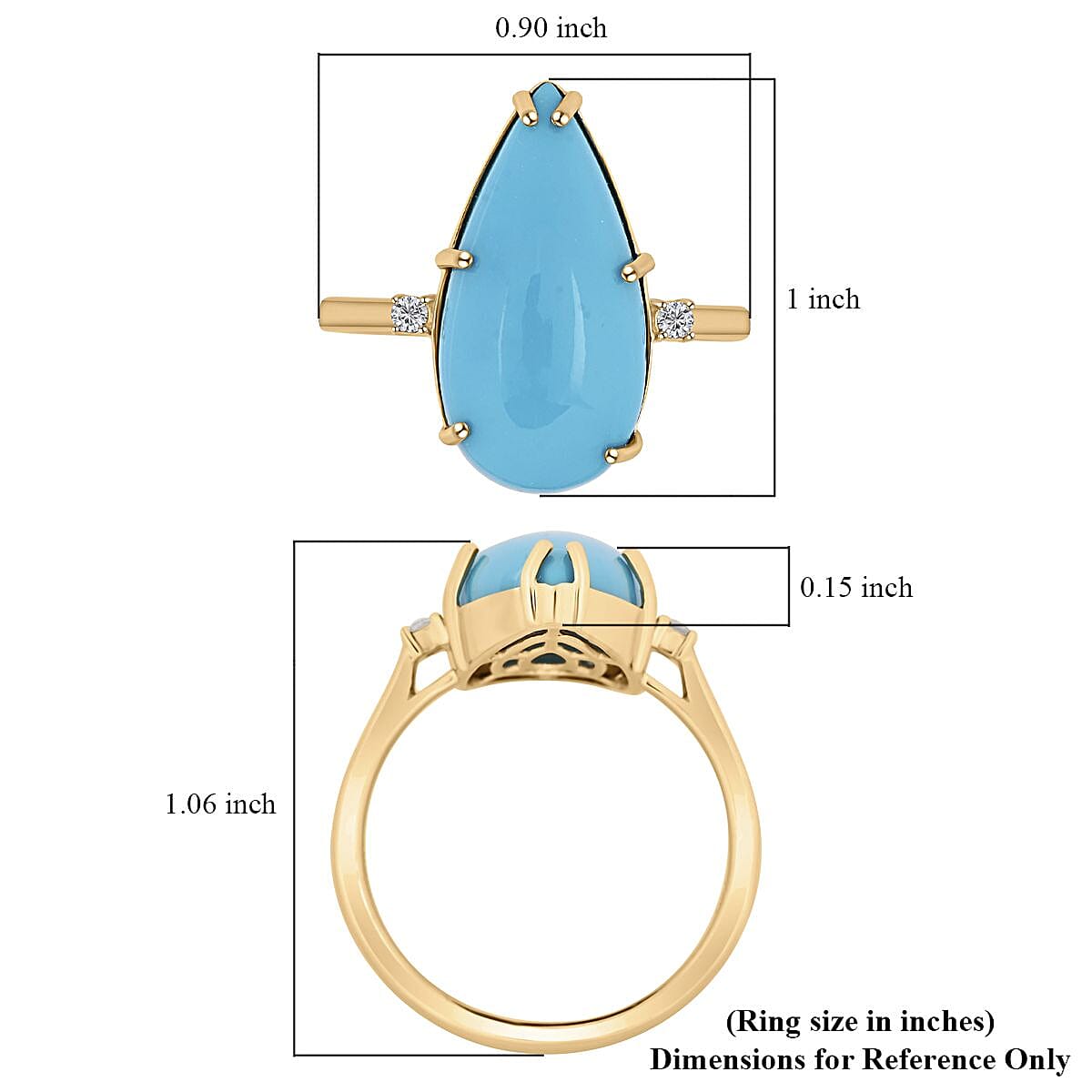 Certified & Appraised Luxoro AAA Sleeping Beauty Turquoise and I2 Diamond 6.40 ctw Ring in 10K Yellow Gold (Size 9.0) image number 5