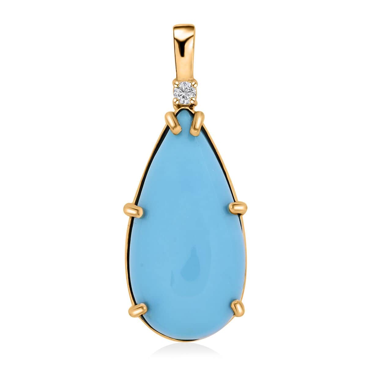 Certified & Appraised Luxoro 10K Yellow Gold AAA Sleeping Beauty Turquoise and I2 Diamond Pendant 6.35 ctw image number 0