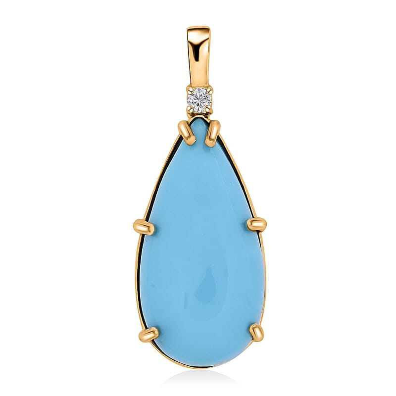 Certified & Appraised Luxoro 10K Yellow Gold AAA Sleeping Beauty Turquoise and I2 Diamond Pendant without Chain 6.35 ctw