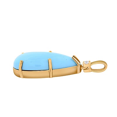 Certified & Appraised Luxoro 10K Yellow Gold AAA Sleeping Beauty Turquoise and I2 Diamond Pendant without Chain 6.35 ctw