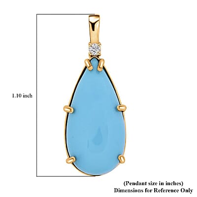Certified & Appraised Luxoro 10K Yellow Gold AAA Sleeping Beauty Turquoise and I2 Diamond Pendant without Chain 6.35 ctw