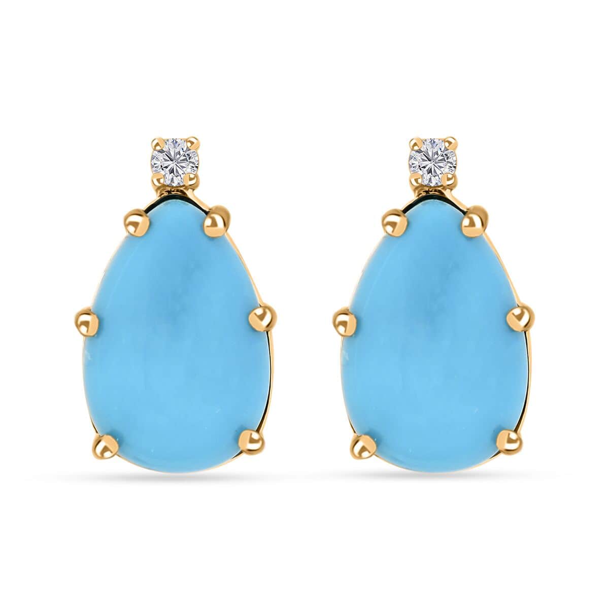 Certified & Appraised Luxoro AAA Sleeping Beauty Turquoise and I2 Diamond 2.65 ctw Earrings in 10K Yellow Gold image number 0