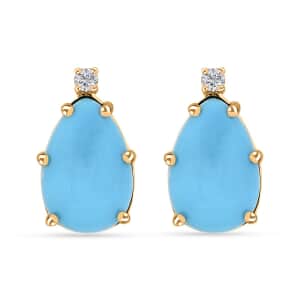 Certified & Appraised Luxoro 10K Yellow Gold AAA Sleeping Beauty Turquoise and I2 Diamond Earrings 2.65 ctw