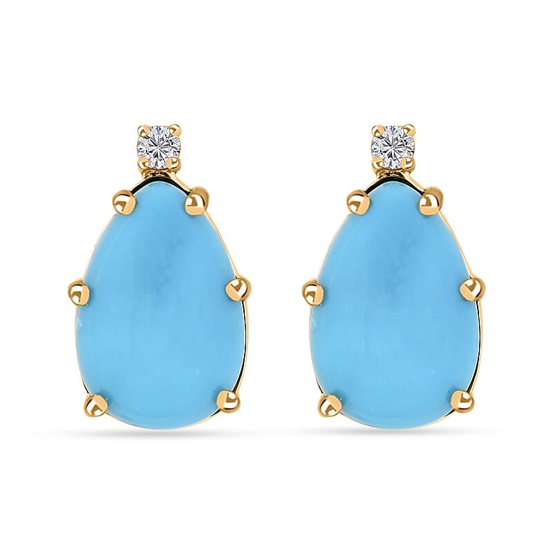 Certified & Appraised Luxoro AAA Sleeping Beauty Turquoise and I2 Diamond 2.65 ctw Earrings in 10K Yellow Gold