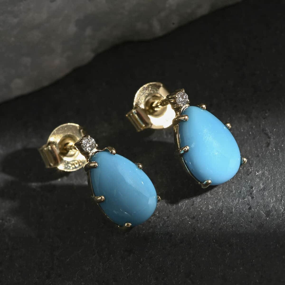 Certified & Appraised Luxoro AAA Sleeping Beauty Turquoise and I2 Diamond 2.65 ctw Earrings in 10K Yellow Gold image number 1