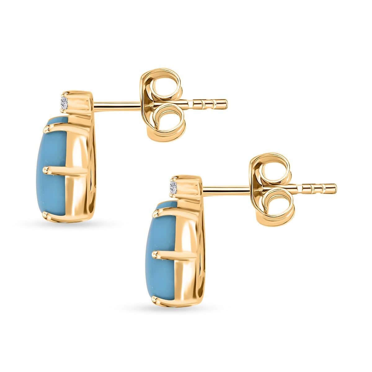 Certified & Appraised Luxoro AAA Sleeping Beauty Turquoise and I2 Diamond 2.65 ctw Earrings in 10K Yellow Gold image number 3