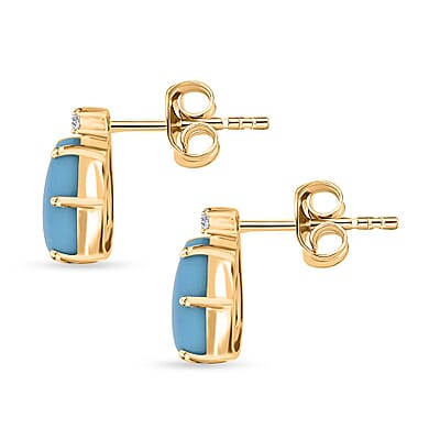 Certified & Appraised Luxoro AAA Sleeping Beauty Turquoise and I2 Diamond 2.65 ctw Earrings in 10K Yellow Gold