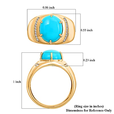 Certified & Appraised Luxoro 10K Yellow Gold AAA Sleeping Beauty Turquoise and I2 Diamond Men's Ring (Size 10.0) 4.73 Grams 4.45 ctw