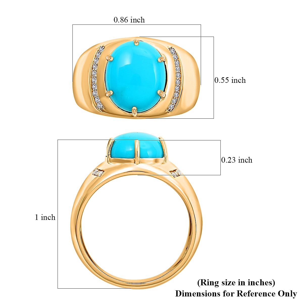 Certified & Appraised Luxoro 10K Yellow Gold AAA Sleeping Beauty Turquoise and I2 Diamond Men's Ring (Size 11.0) 4.73 Grams 4.45 ctw image number 4