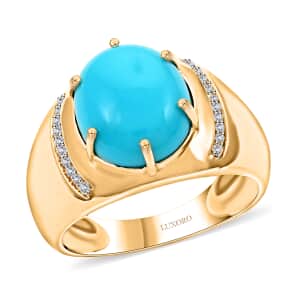 Certified & Appraised Luxoro 10K Yellow Gold AAA Sleeping Beauty Turquoise and I2 Diamond Ring (Size 6.0) 4.73 Grams 4.45 ctw