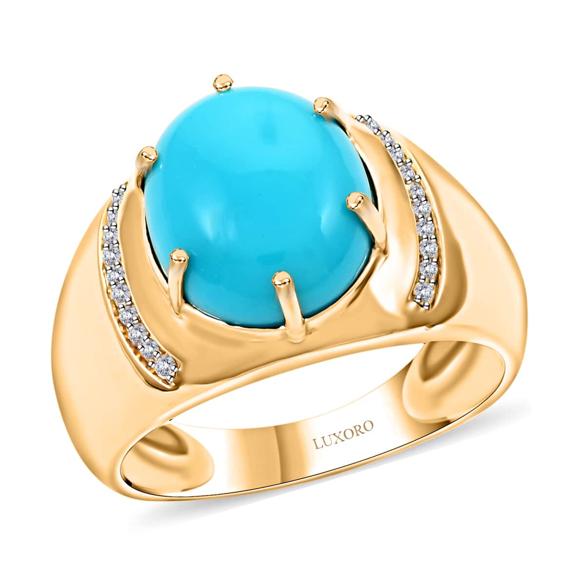 Certified & Appraised Luxoro 10K Yellow Gold AAA Sleeping Beauty Turquoise and I2 Diamond Men's Ring (Size 8.0) 4.73 Grams 4.45 ctw image number 0