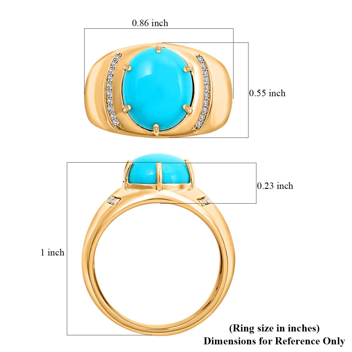 Certified & Appraised Luxoro 10K Yellow Gold AAA Sleeping Beauty Turquoise and I2 Diamond Men's Ring (Size 8.0) 4.73 Grams 4.45 ctw image number 4