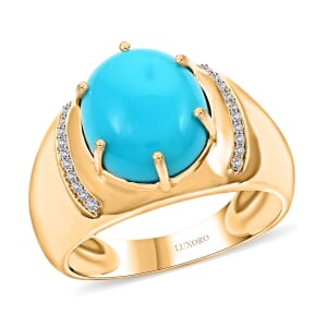 Certified & Appraised Luxoro 10K Yellow Gold AAA Sleeping Beauty Turquoise and I2 Diamond Men's Ring (Size 9.0) 4.73 Grams 4.45 ctw