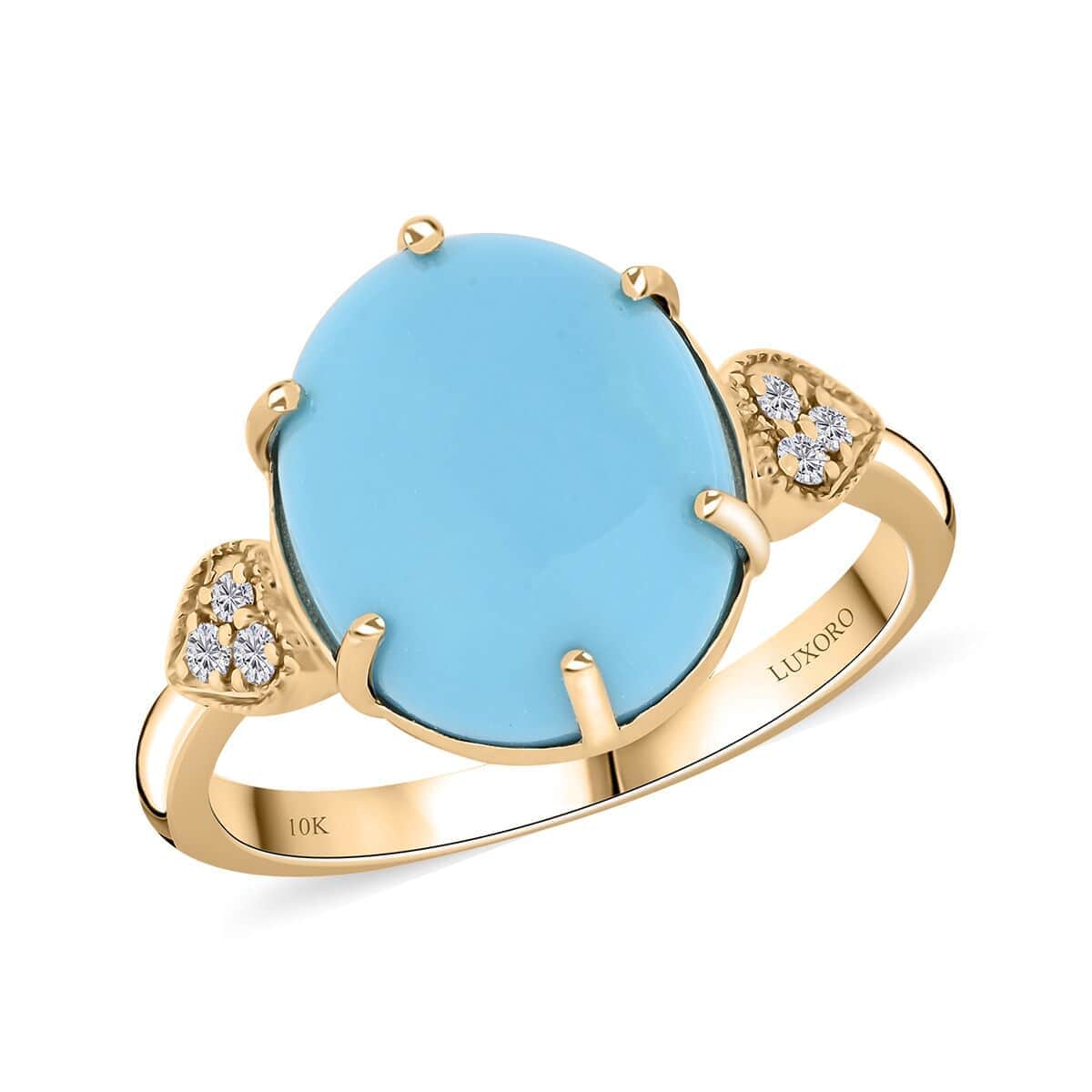 Certified & Appraised Luxoro AAA Sleeping Beauty Turquoise and I2 Diamond 4.50 ctw Ring in 10K Yellow Gold (Size 10.0) image number 0