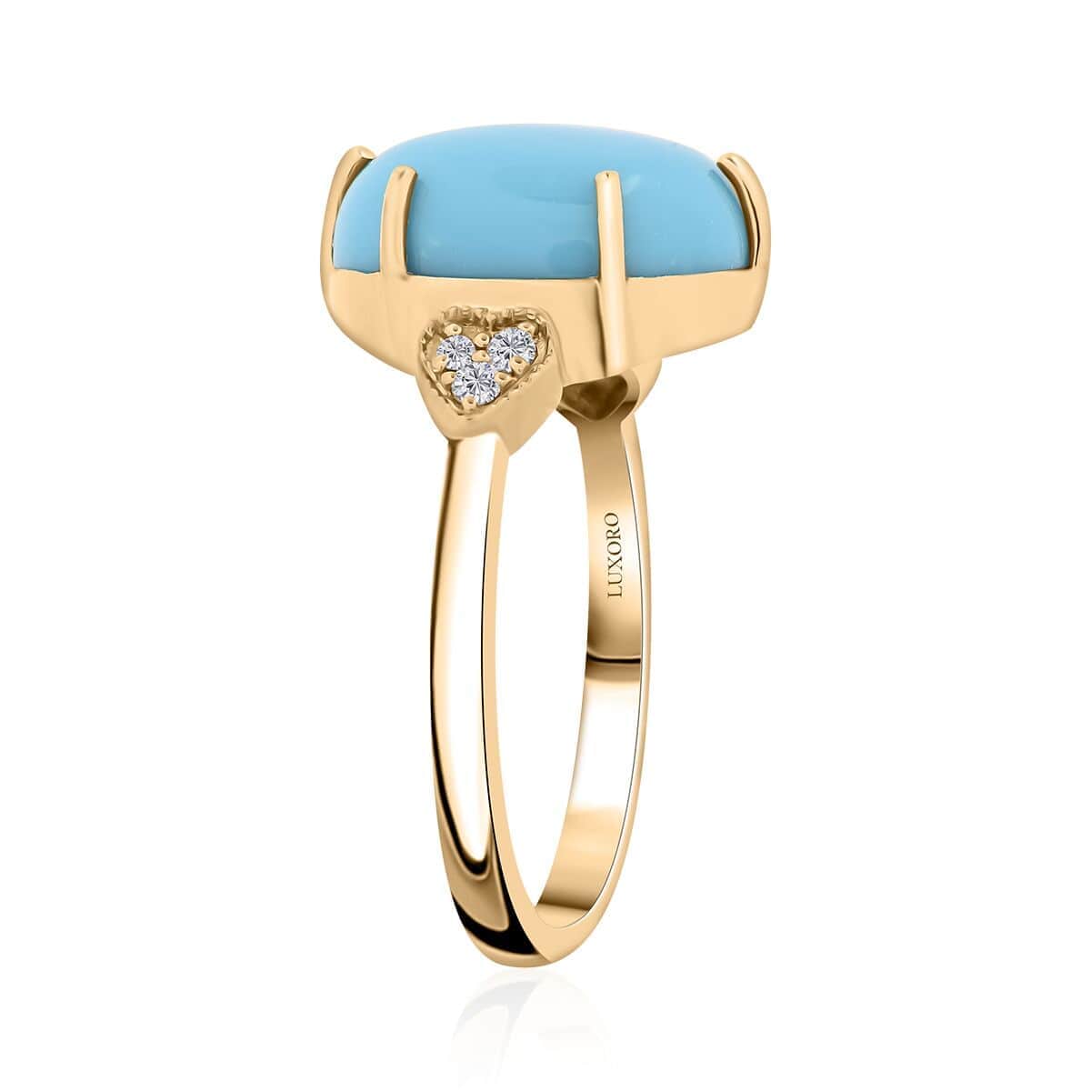 Certified & Appraised Luxoro 10K Yellow Gold AAA Sleeping Beauty Turquoise, Diamond (I2) Ring (Size 10.0) 4.50 ctw image number 3