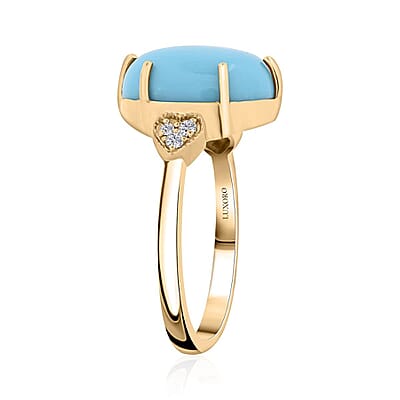 Certified & Appraised Luxoro AAA Sleeping Beauty Turquoise and I2 Diamond 4.50 ctw Ring in 10K Yellow Gold (Size 10.0)