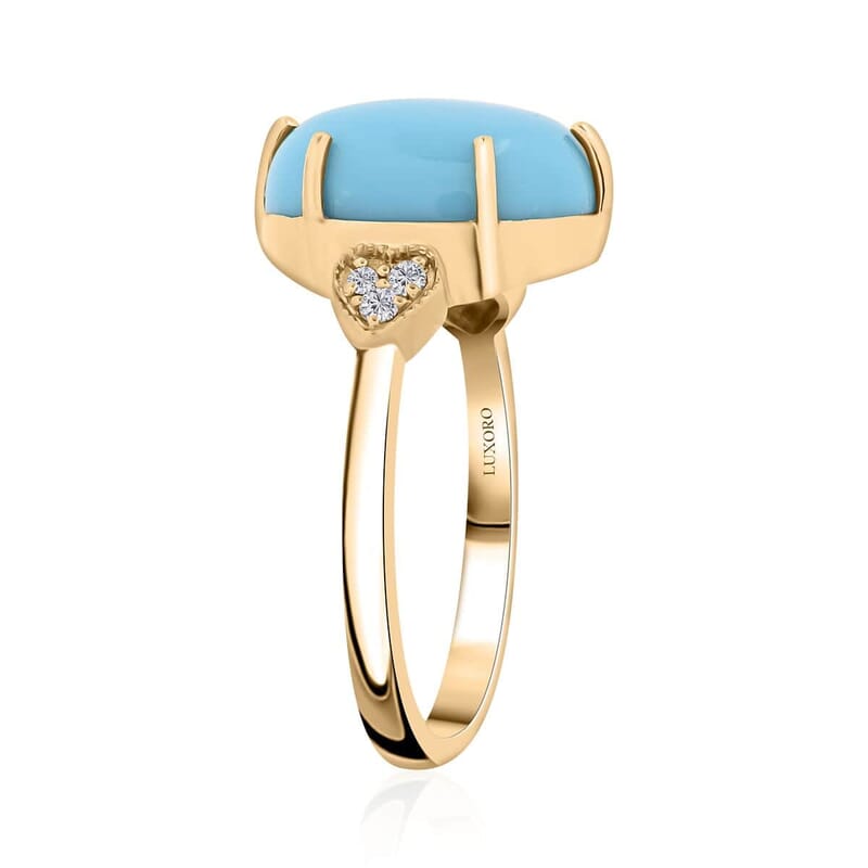 Certified & Appraised Luxoro AAA Sleeping Beauty Turquoise and I2 Diamond 4.50 ctw Ring in 10K Yellow Gold (Size 10.0)