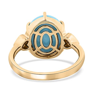 Certified & Appraised Luxoro AAA Sleeping Beauty Turquoise and I2 Diamond 4.50 ctw Ring in 10K Yellow Gold (Size 10.0)