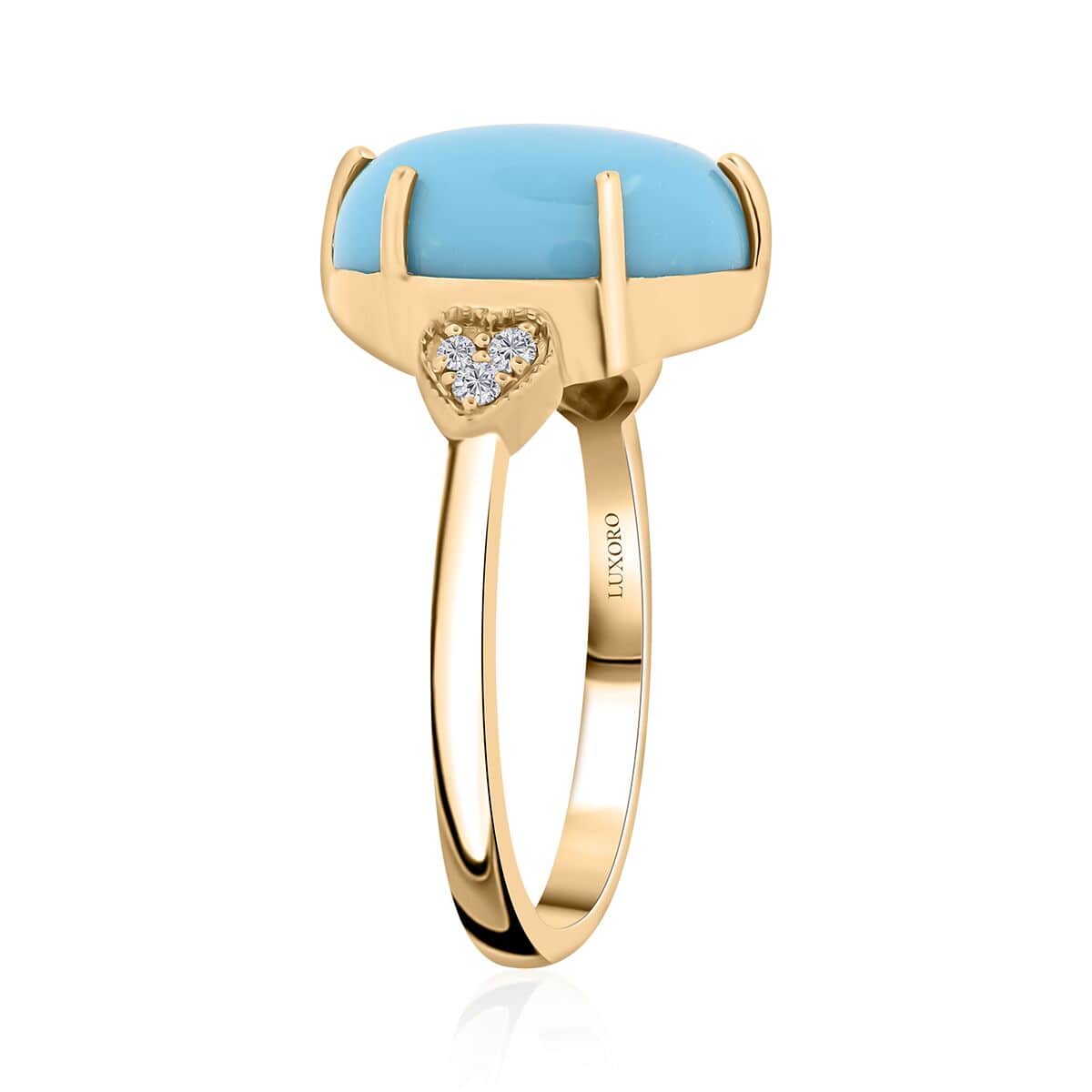 Certified & Appraised Luxoro AAA Sleeping Beauty Turquoise and I2 Diamond 4.50 ctw Ring in 10K Yellow Gold (Size 6.0) image number 3